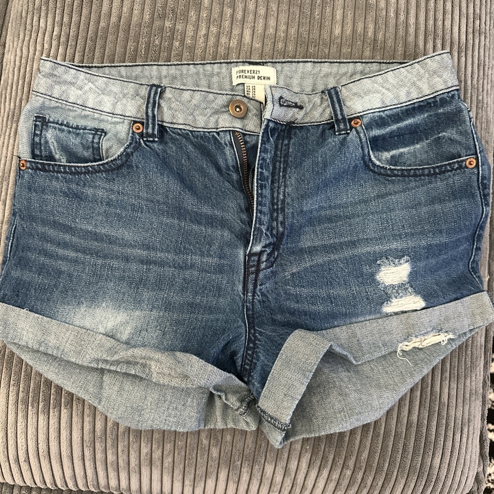 Forever 21 Blue Distressed Denim Jean Shorts